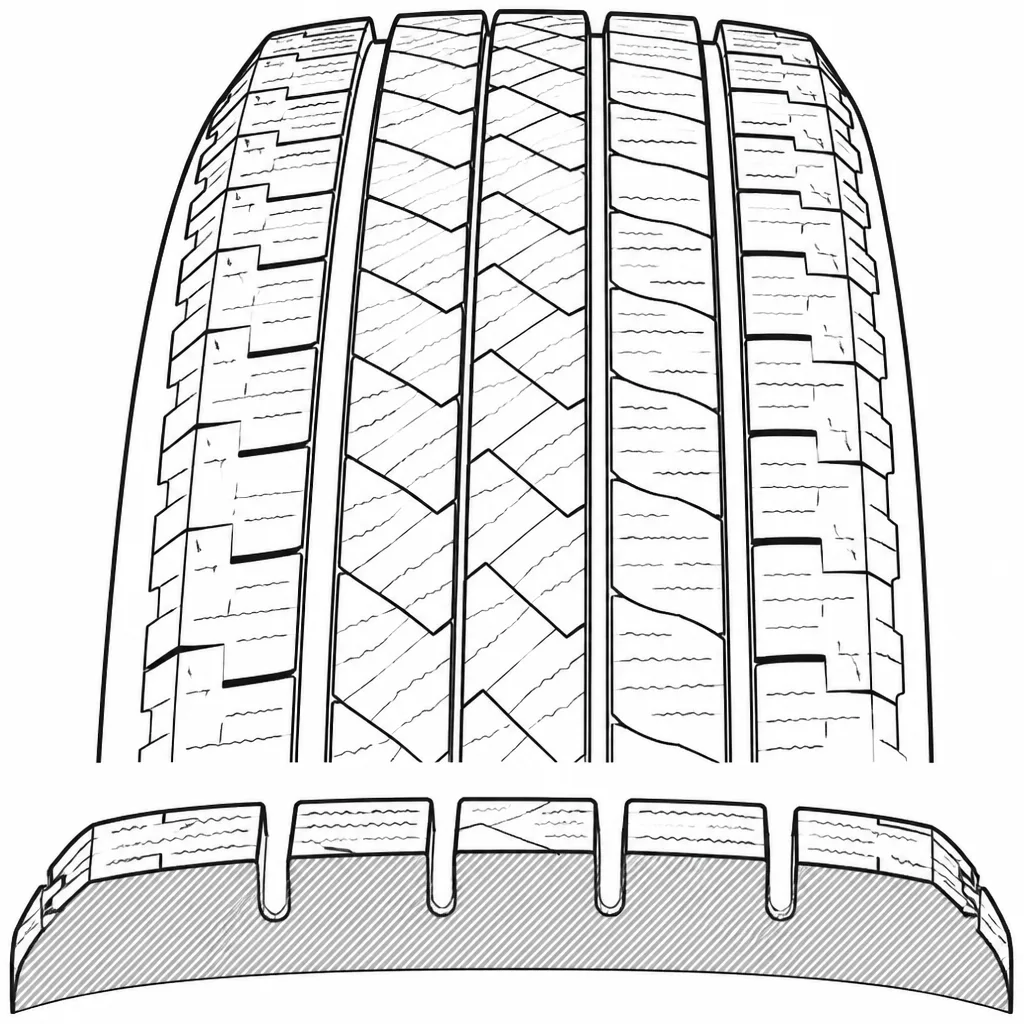 Schéma illustratif : Quatre rainures longitudinales étroites délimitant cinq files porteuses