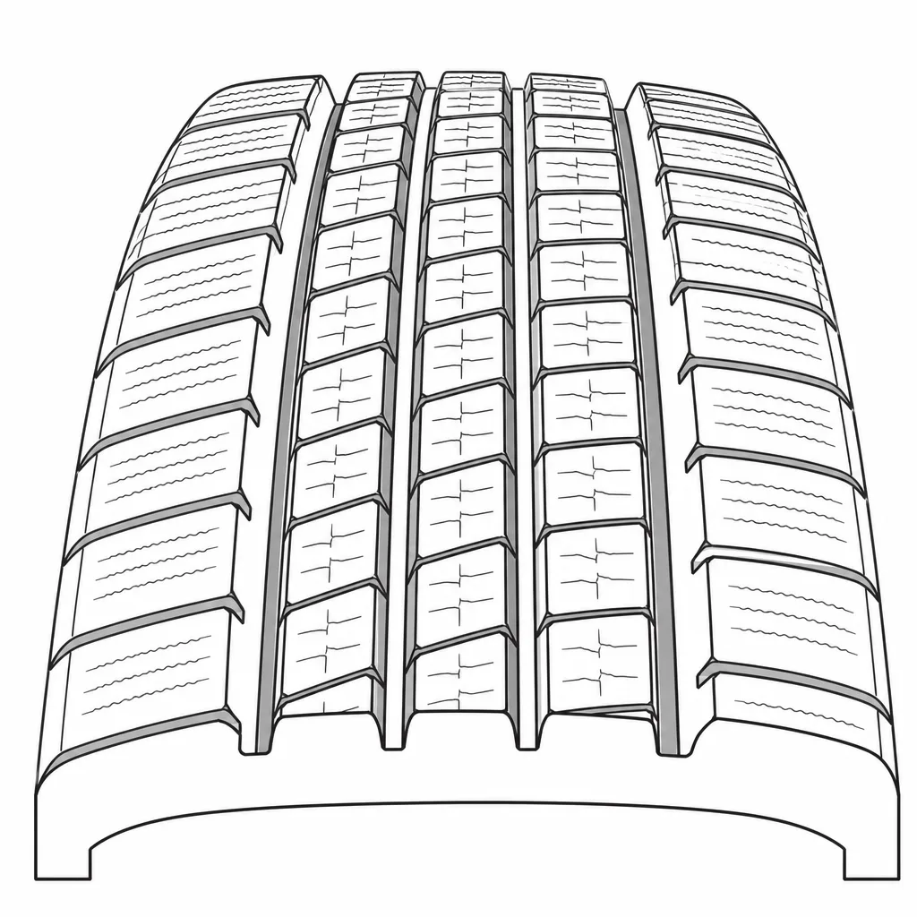 Schéma illustratif : Quatre rainures circonférentielles séparant des files porteuses étroites