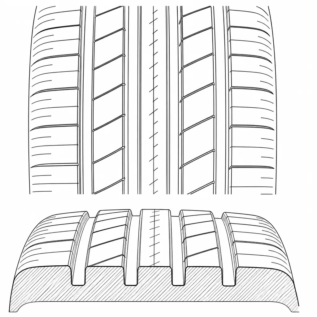Schéma illustratif : Quatre rainures longitudinales droites séparant cinq bandes fonctionnelles