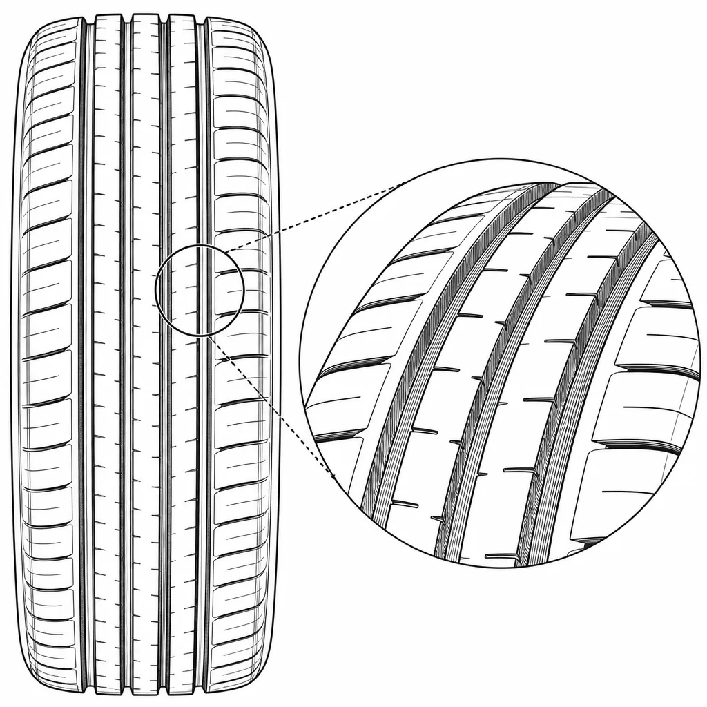 Schéma illustratif : Quatre rainures circonférentielles séparant plusieurs bandes étroites