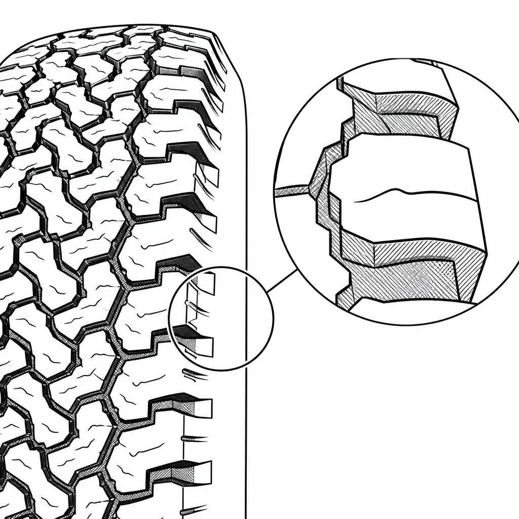 Schéma illustratif : Crénelures périphériques profondes entre blocs d’épaule