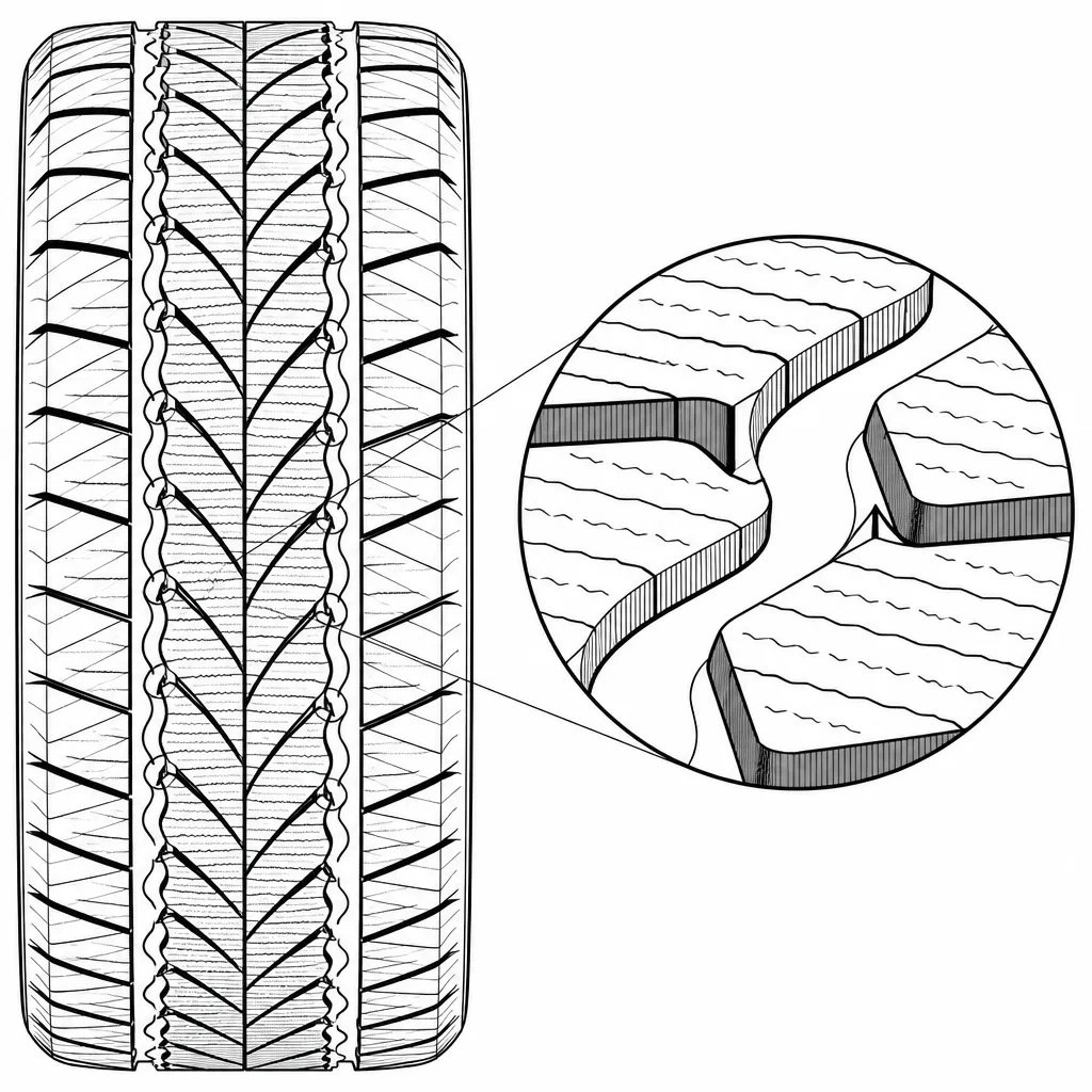 Schéma illustratif : Pointes de gomme formées à l’intersection des sillons ondulés et des séparations diagonales