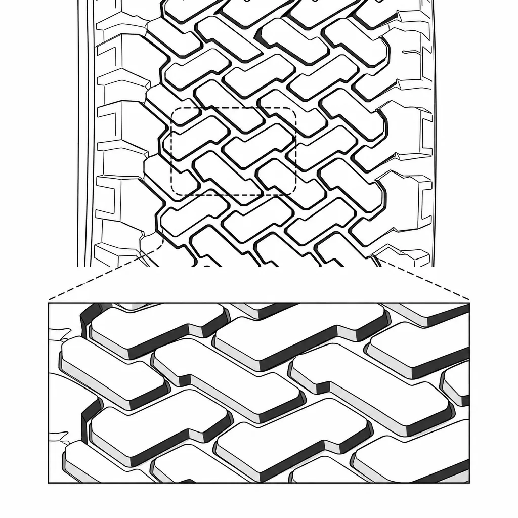 Schéma illustratif : Rangées décalées de petits pavés polygonaux