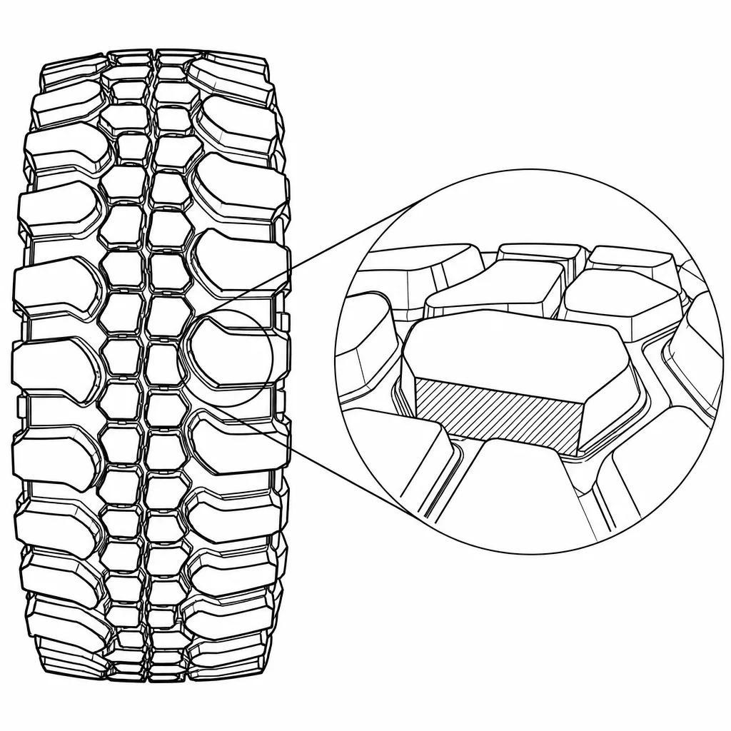 Schéma illustratif : Forte section de gomme des pavés dépourvus de lamelles