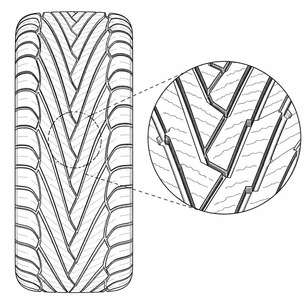 Schéma illustratif : Pavés centraux imbriqués sans bande de gomme continue