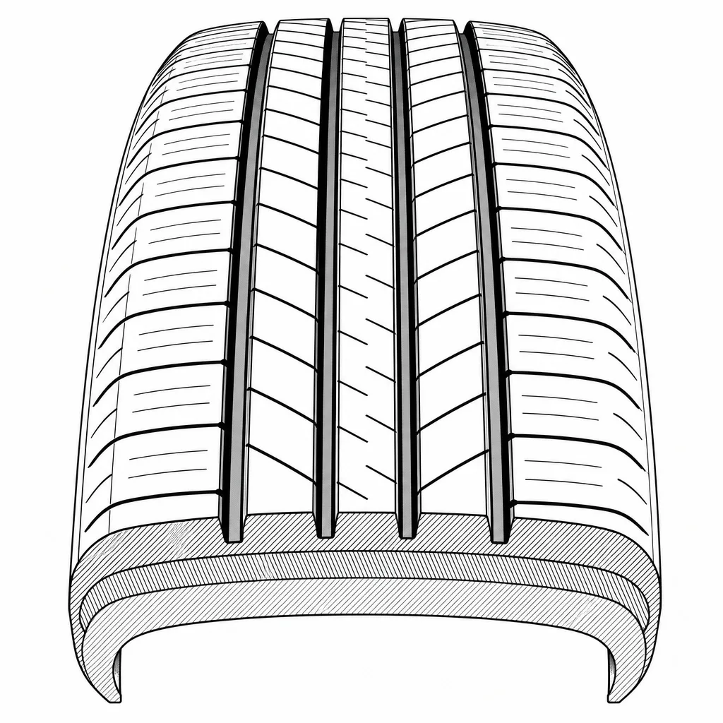Schéma illustratif : Bandes de gomme longitudinales reliées, sans macroblocs centraux isolés