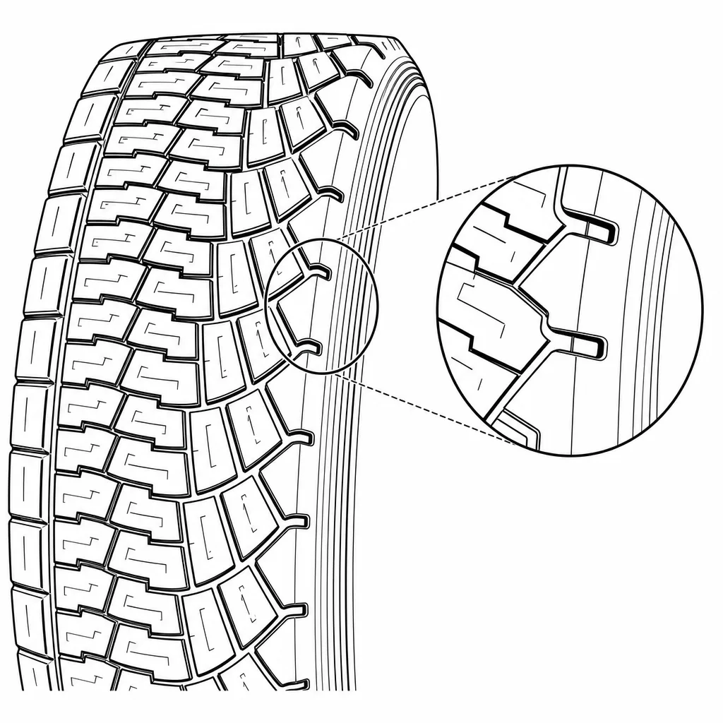 Schéma illustratif : Interruptions de gomme aux débouchés de l’épaule visible
