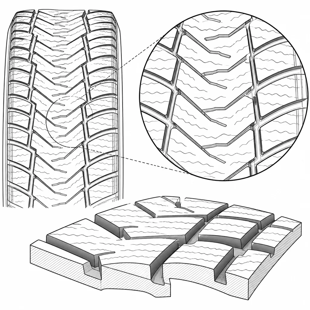 Schéma illustratif : Réseau combinant sillons longitudinaux sinueux et intersections obliques