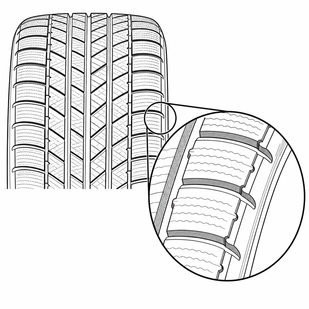 Schéma illustratif : Épaules larges avec encoches transversales et bord extérieur découpé