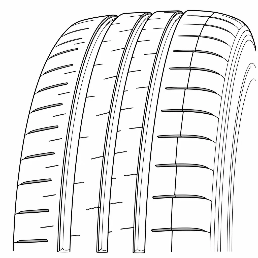 Schéma illustratif : Quatre rainures circonférentielles séparant cinq bandes longitudinales