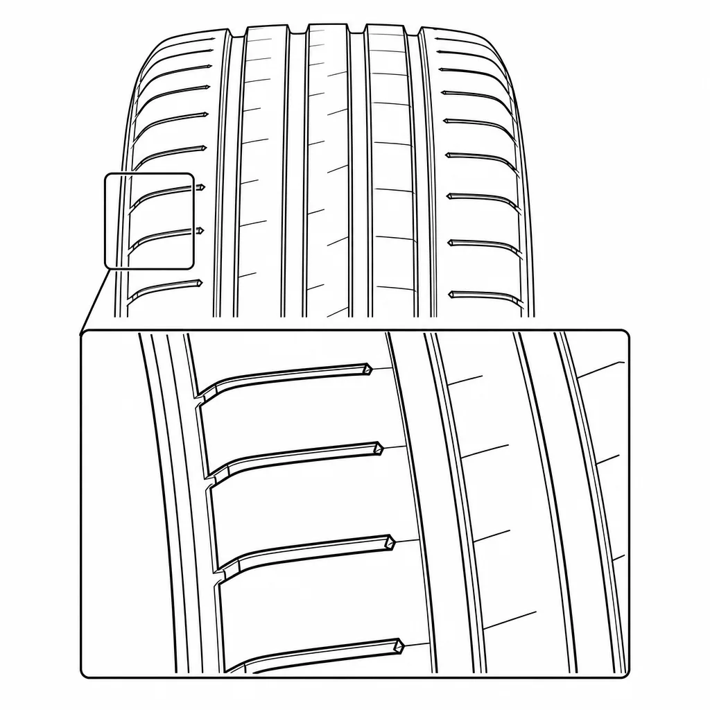 Schéma illustratif : Épaules à larges éléments séparés par des encoches transversales régulières