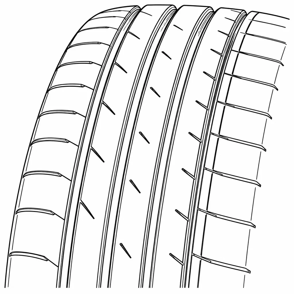 Schéma illustratif : Nervures centrales continues avec encoches courtes