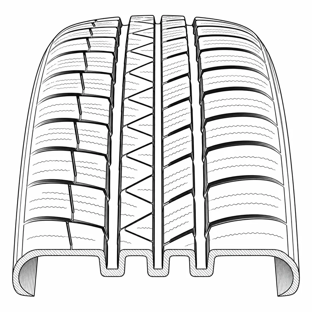 Schéma illustratif : Quatre rainures longitudinales séparant cinq rangées de gomme