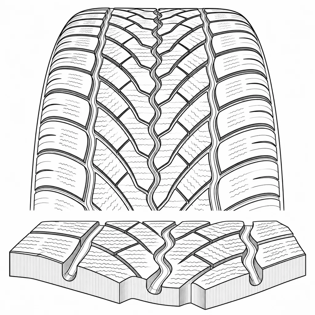 Schéma illustratif : Trois rainures longitudinales sinueuses et courbes