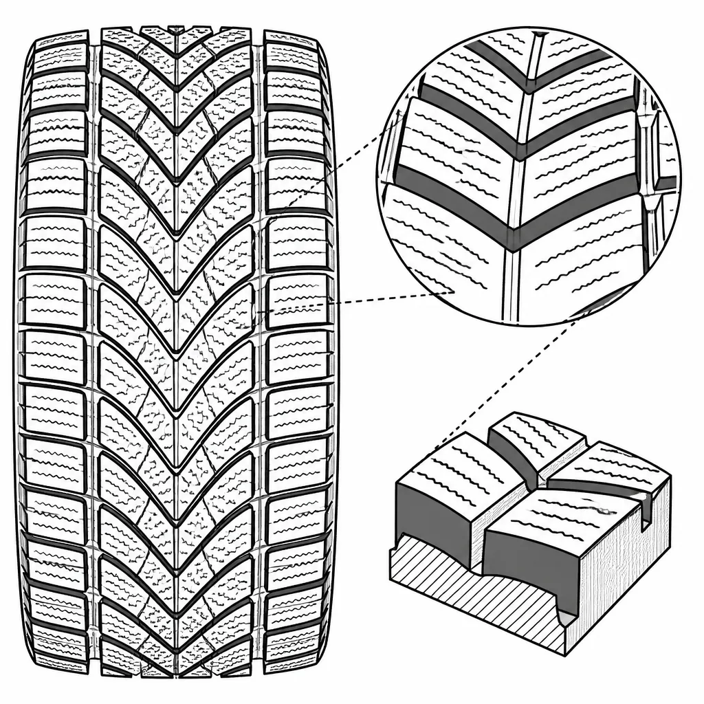 Schéma illustratif : Chevrons aux orientations opposées de part et d’autre de l’axe