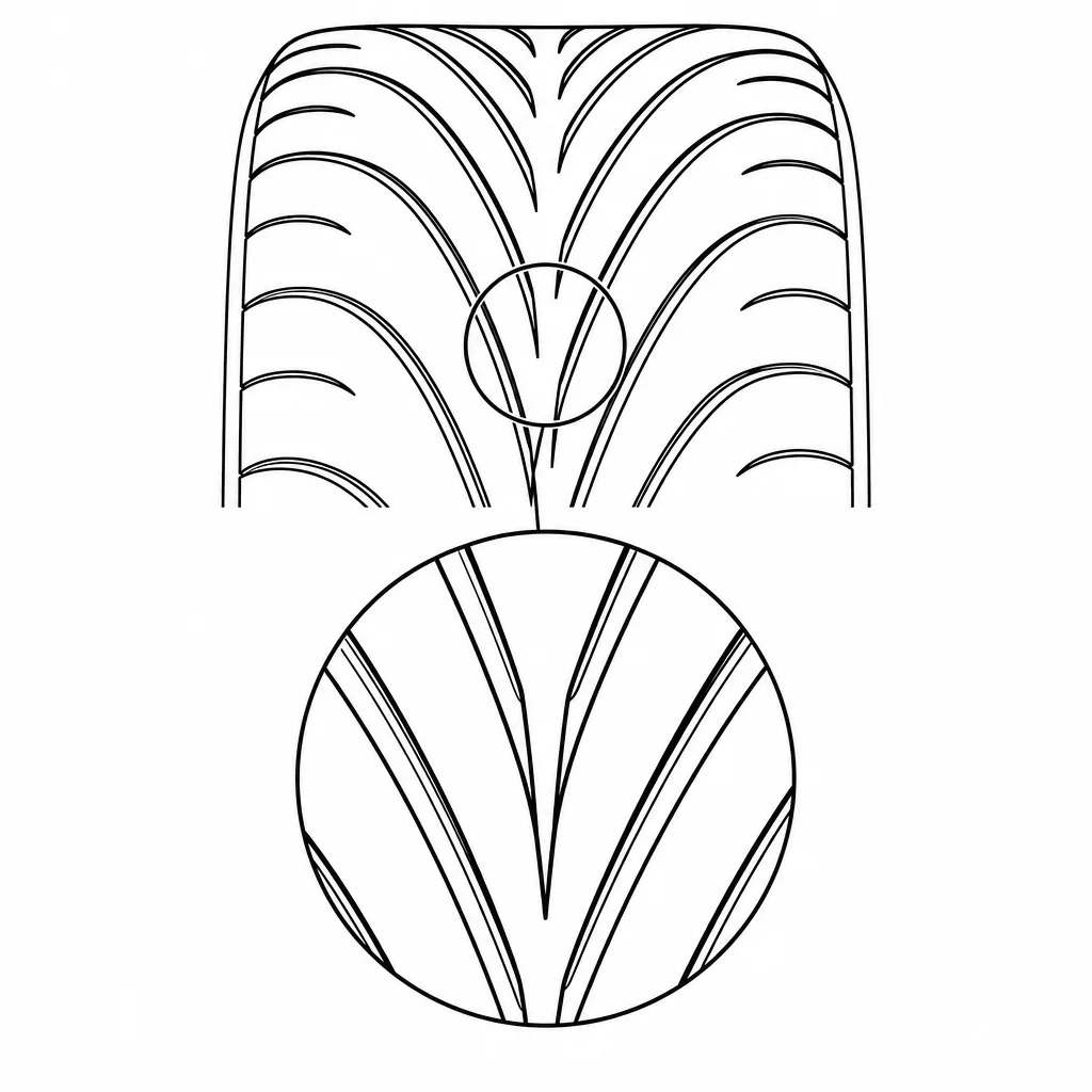Schéma illustratif : Pointes étroites au raccord central des chevrons