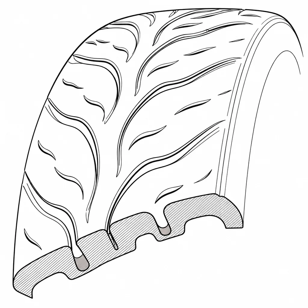 Schéma illustratif : Alternance de larges bandes de gomme et de vides sinueux de largeur variable