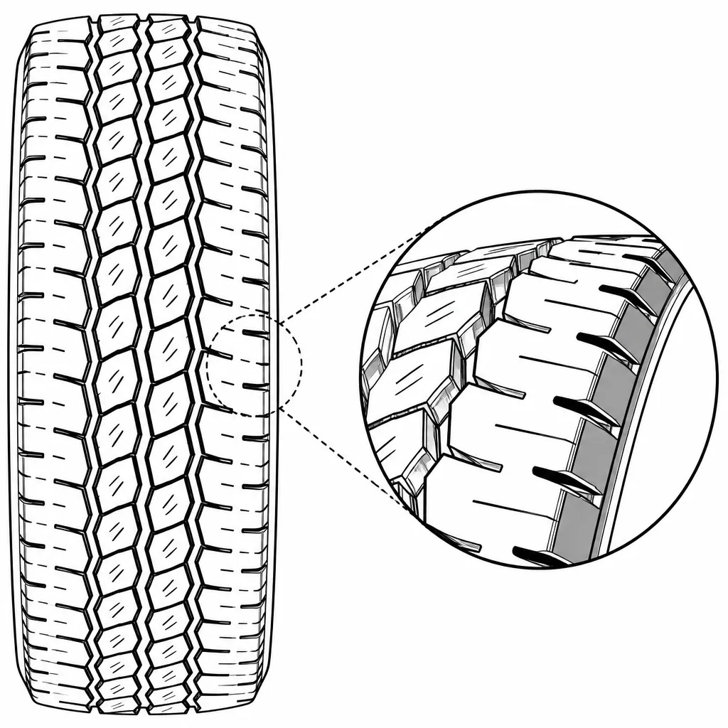 Schéma illustratif : Bandes latérales riches en gomme avec encoches courtes