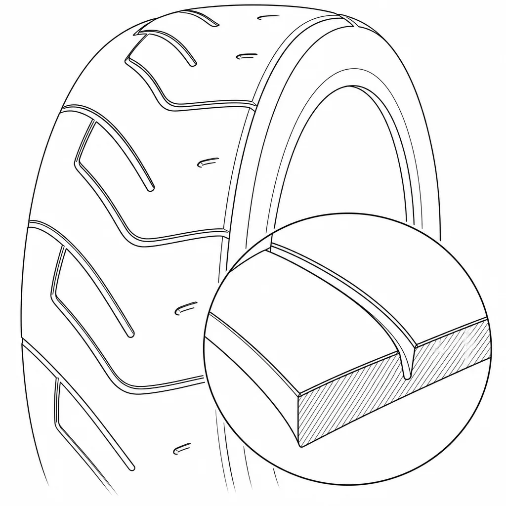 Schéma illustratif : Longues bandes de gomme délimitées par des sillons incurvés