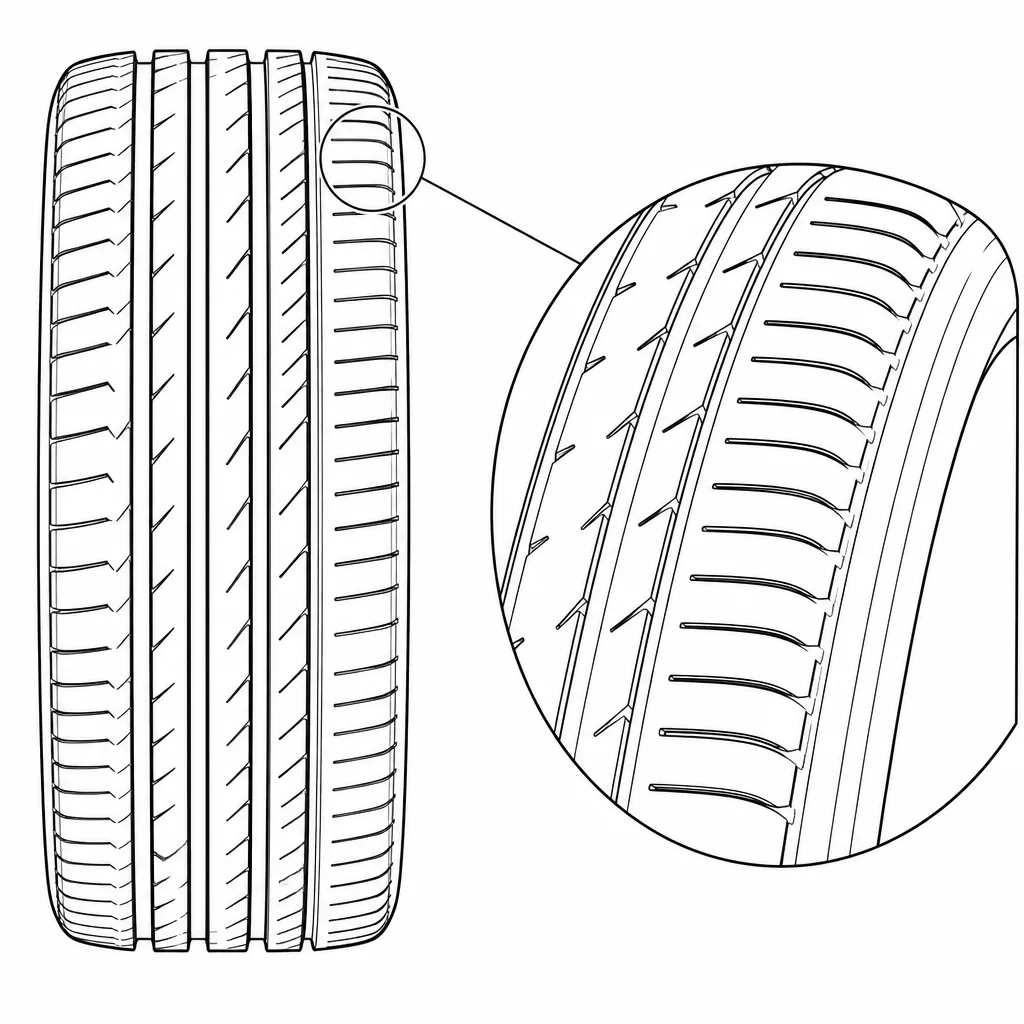 Schéma illustratif : Large épaule visible découpée à intervalles transversaux rapprochés