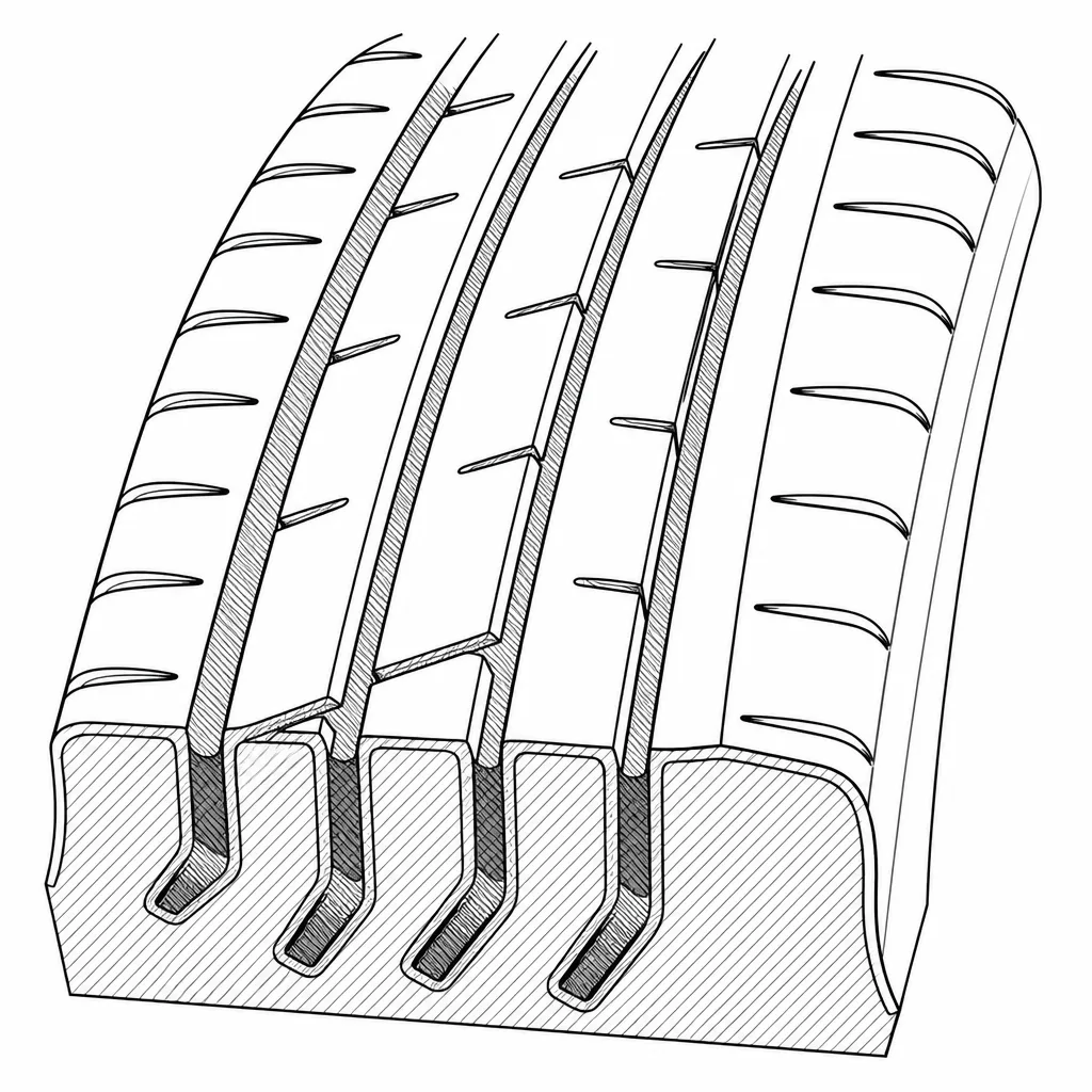 Schéma illustratif : Réseau de vides dominé par quatre conduits circonférentiels et des raccords obliques courts