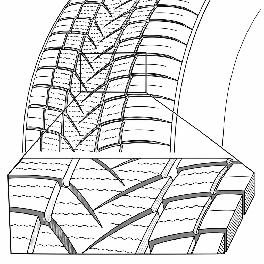 Schéma illustratif : Rainures longitudinales sinueuses croisées par des séparations obliques