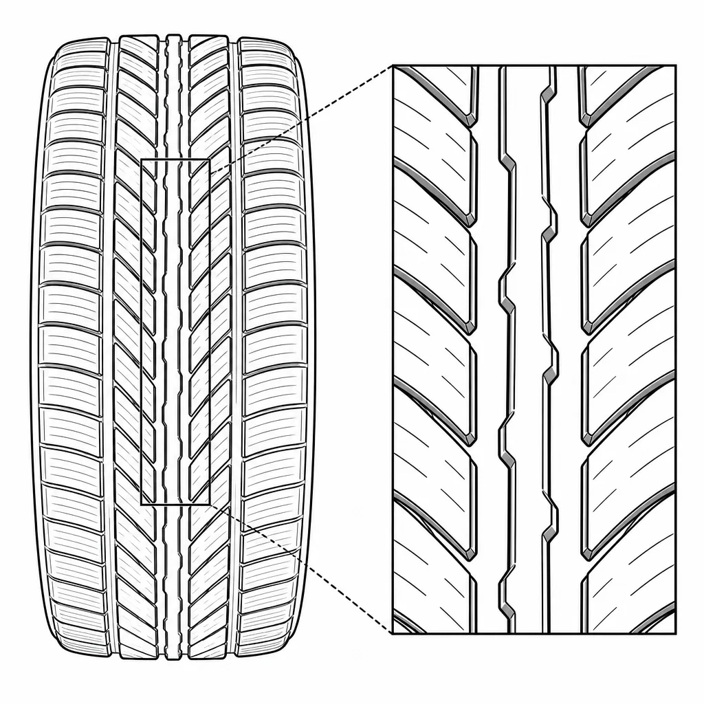 Schéma illustratif : Nervure centrale étroite à emboîtements en zigzag