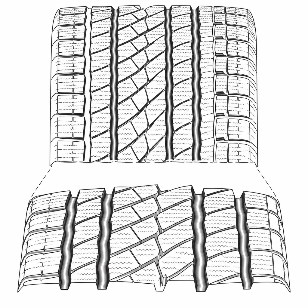 Schéma illustratif : Quatre rainures longitudinales sinueuses