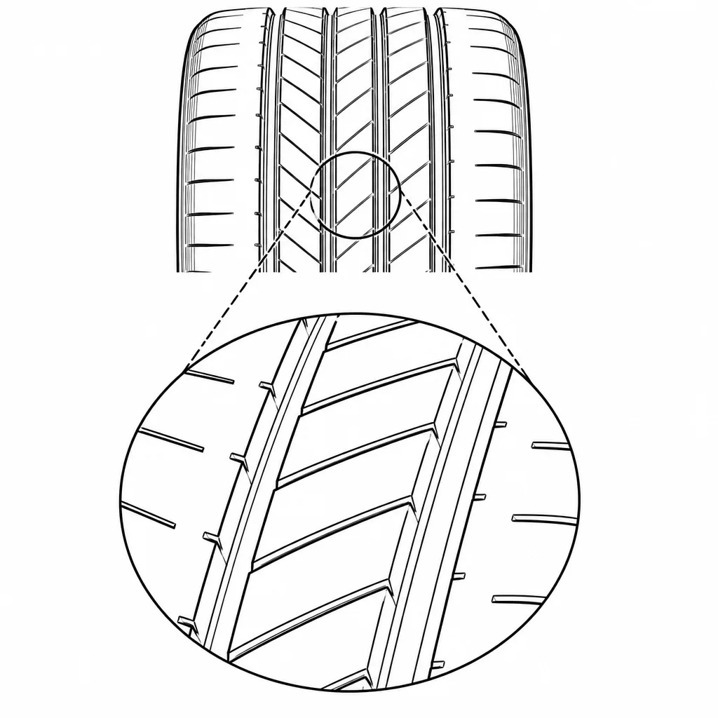 Schéma illustratif : Éléments allongés disposés en chevrons peu prononcés