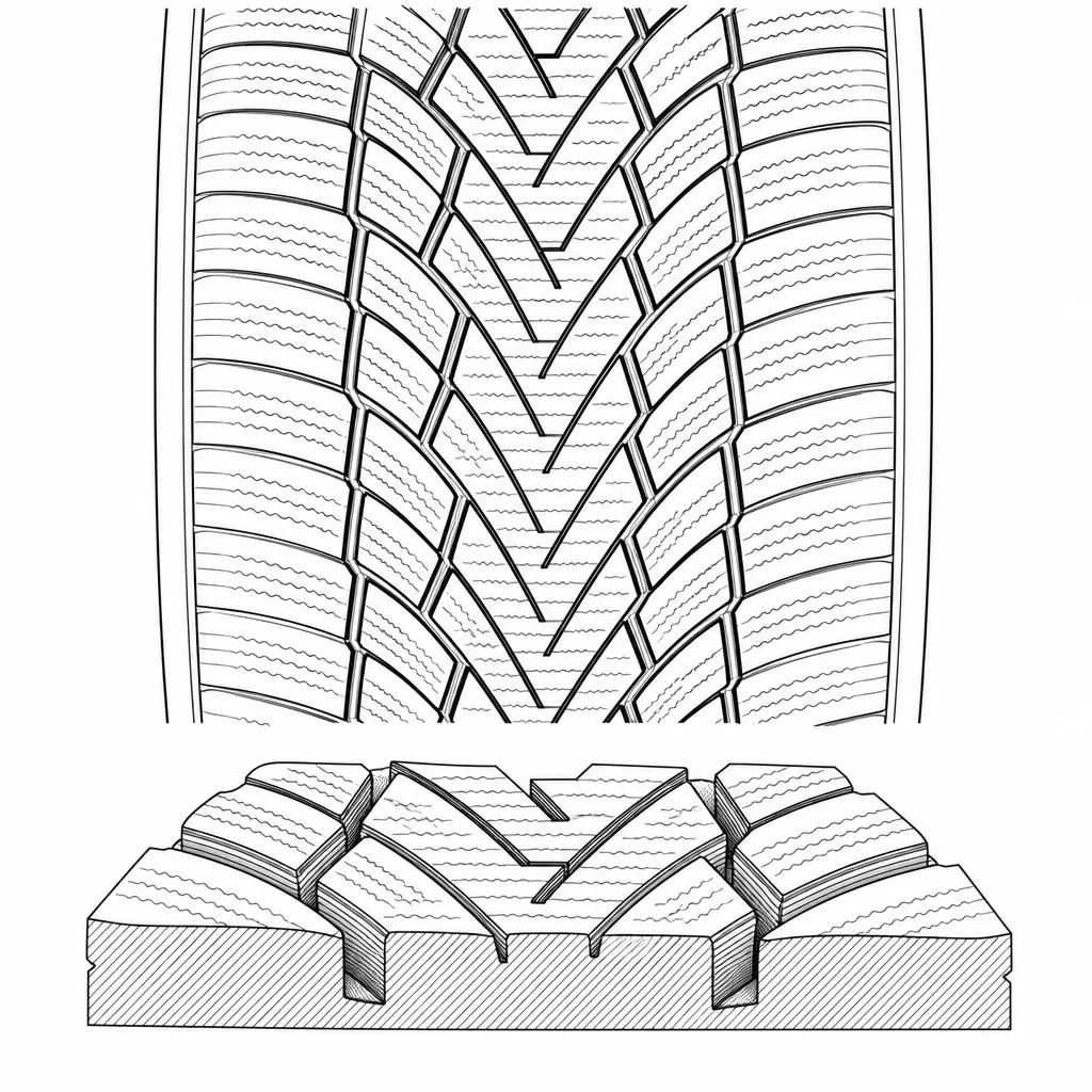 Schéma illustratif : Quatre rainures longitudinales sinueuses reliées par des découpes obliques