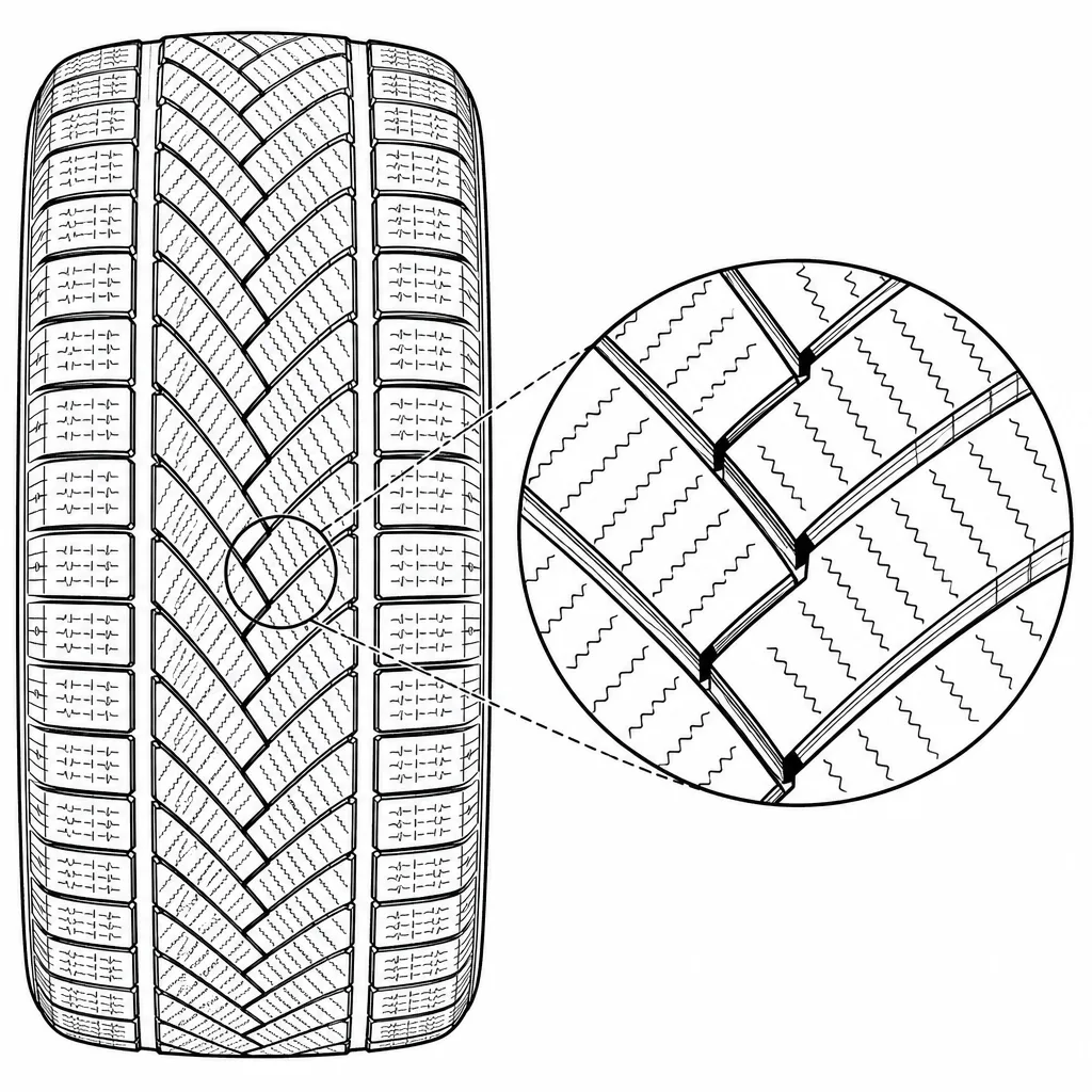 Schéma illustratif : Discontinuité de gomme entre les chevrons centraux successifs