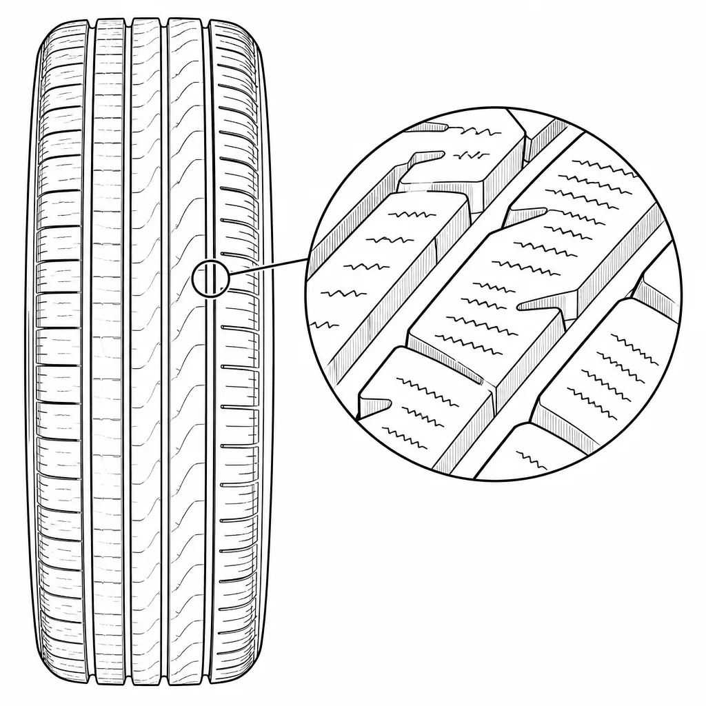 Schéma illustratif : Maillage dense de fines incisions dans les éléments de gomme