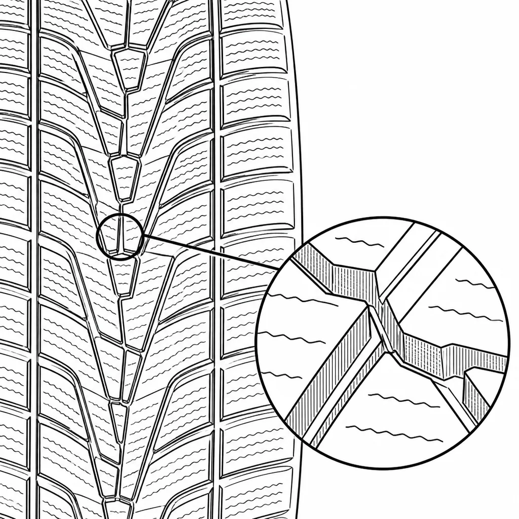 Schéma illustratif : Rainures longitudinales ondulées et reliées aux sillons obliques