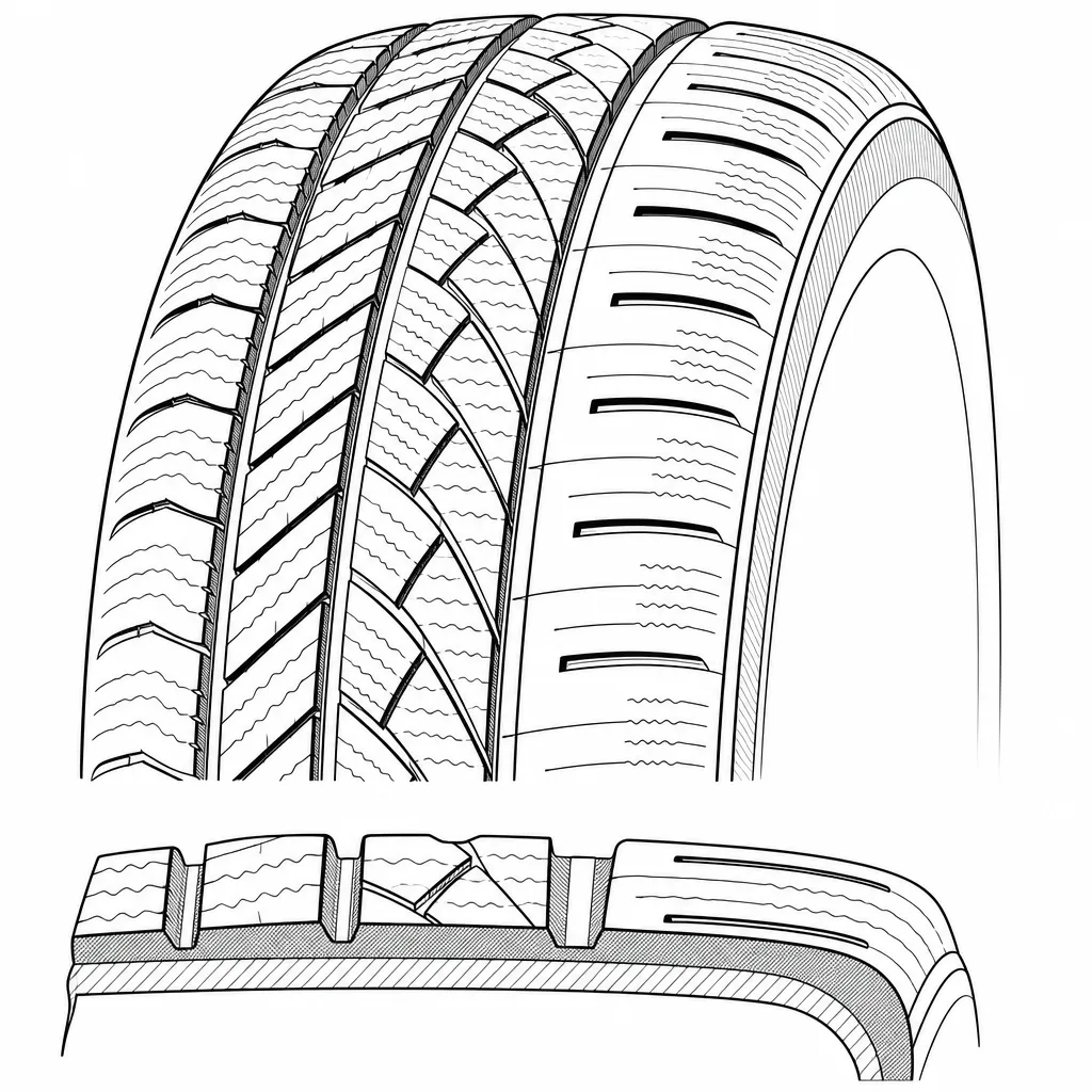 Schéma illustratif : Épaules à forte proportion de gomme et découpes étroites régulières