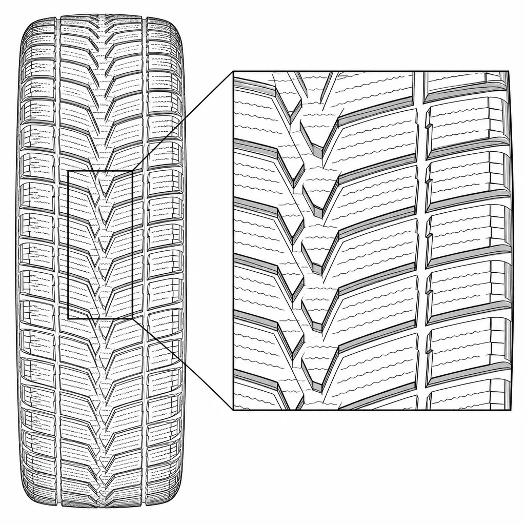 Schéma illustratif : Chevrons centraux segmentés sans bande médiane monobloc