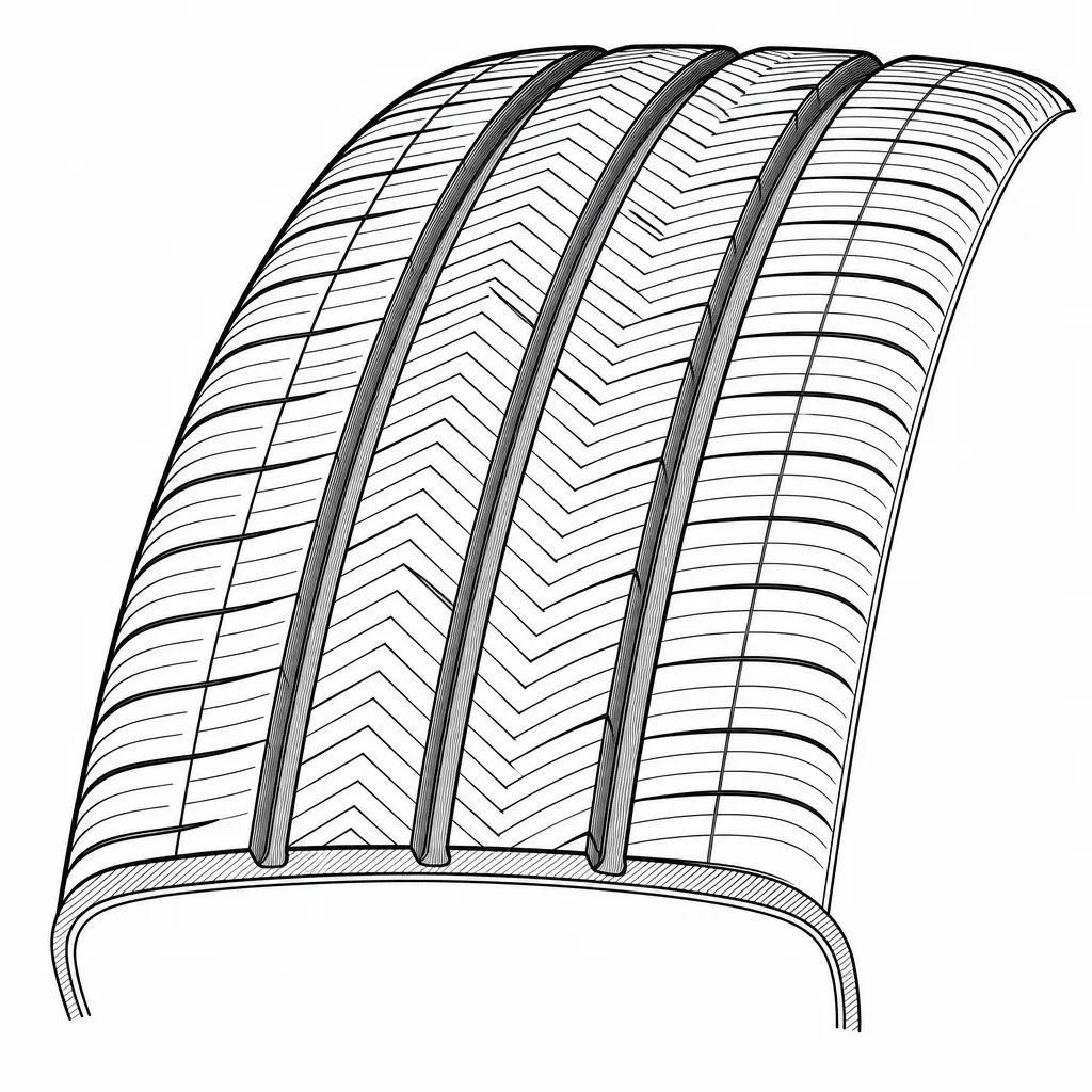 Schéma illustratif : Quatre rainures circonférentielles étroites séparant des bandes de gomme peu espacées