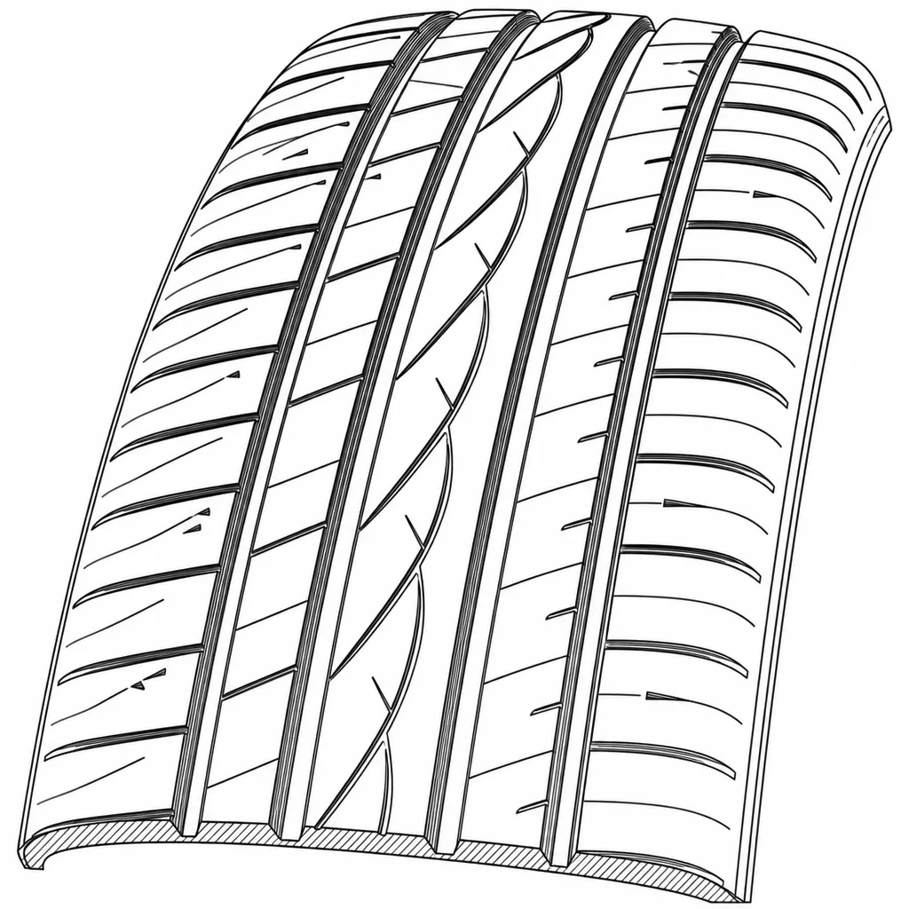 Schéma illustratif : Quatre sillons longitudinaux séparant cinq files de gomme