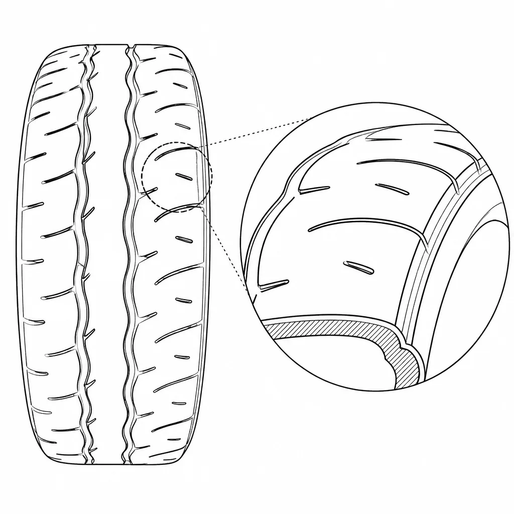 Schéma illustratif : Épaules larges avec entailles obliques peu profondes dans le motif apparent