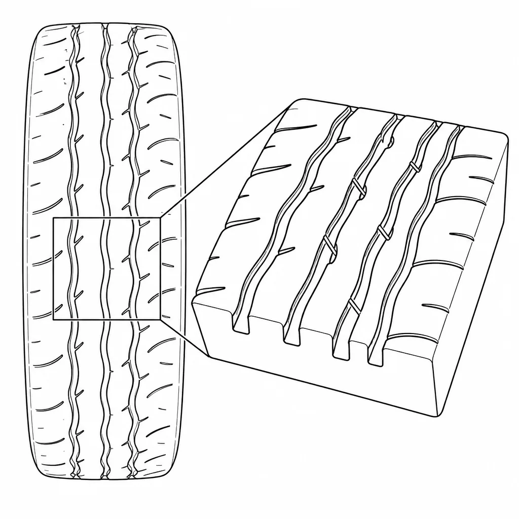 Schéma illustratif : Quatre rainures longitudinales sinueuses reliées par des ouvertures obliques courtes