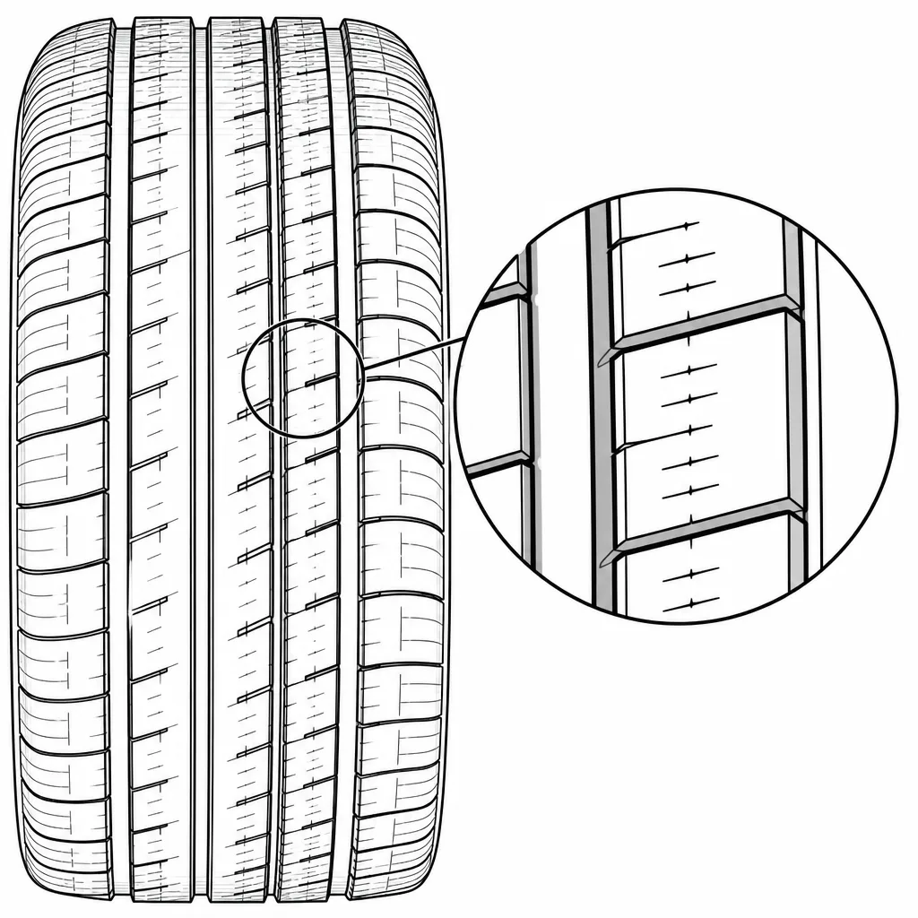 Schéma illustratif : Réseau dense d’incisions fines dans les sommets de gomme