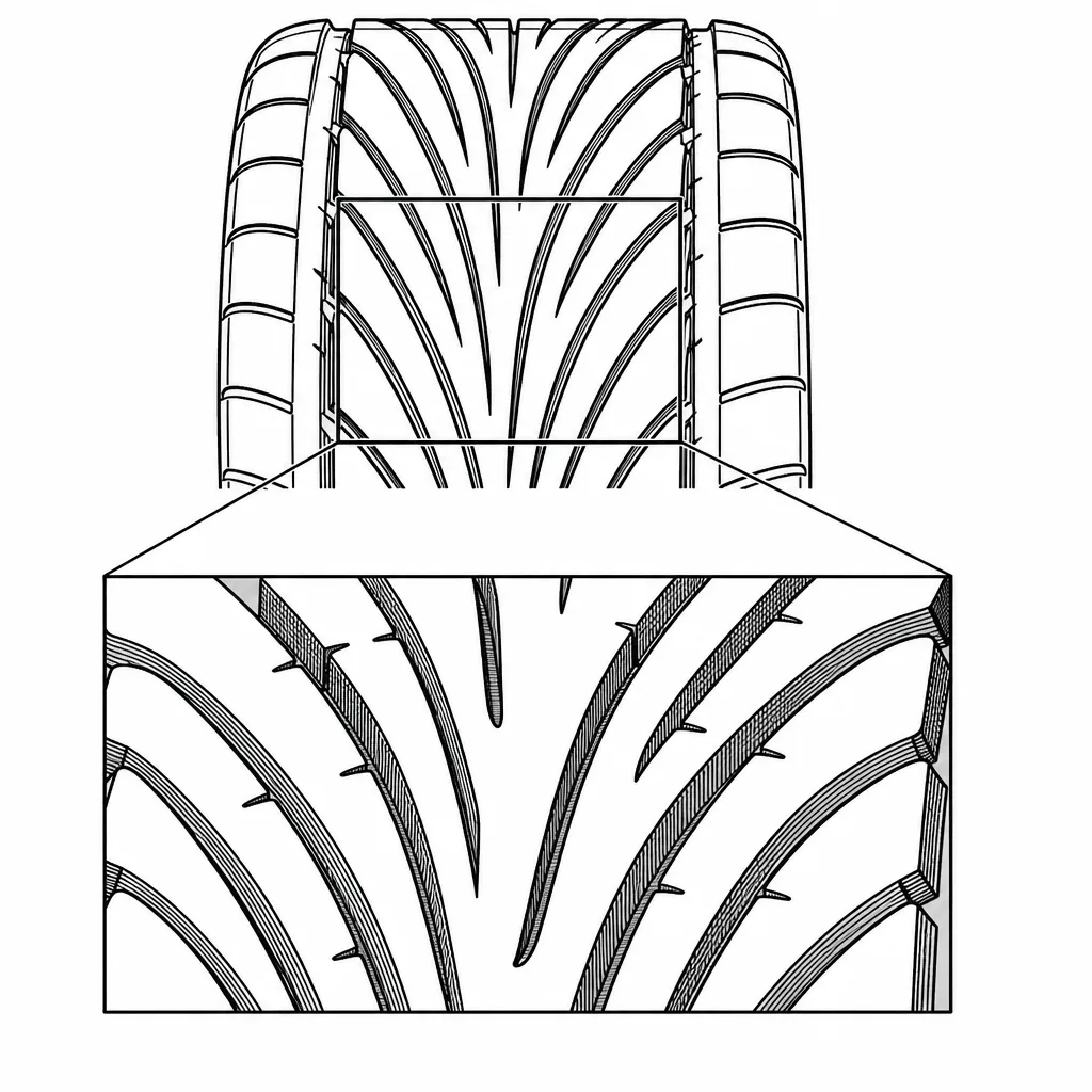 Schéma illustratif : Quatre rainures ondulées reliées à de profonds sillons obliques