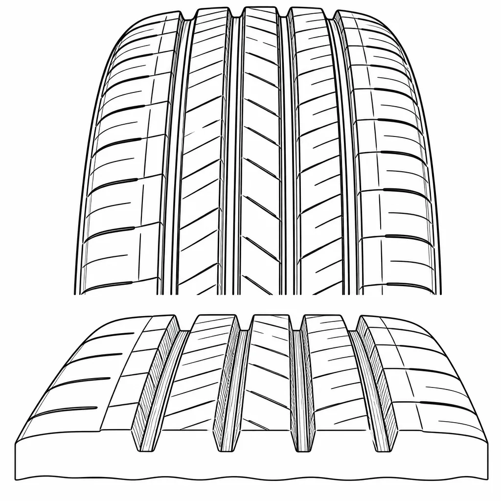 Schéma illustratif : Files de gomme étroites séparées par quatre vides circonférentiels