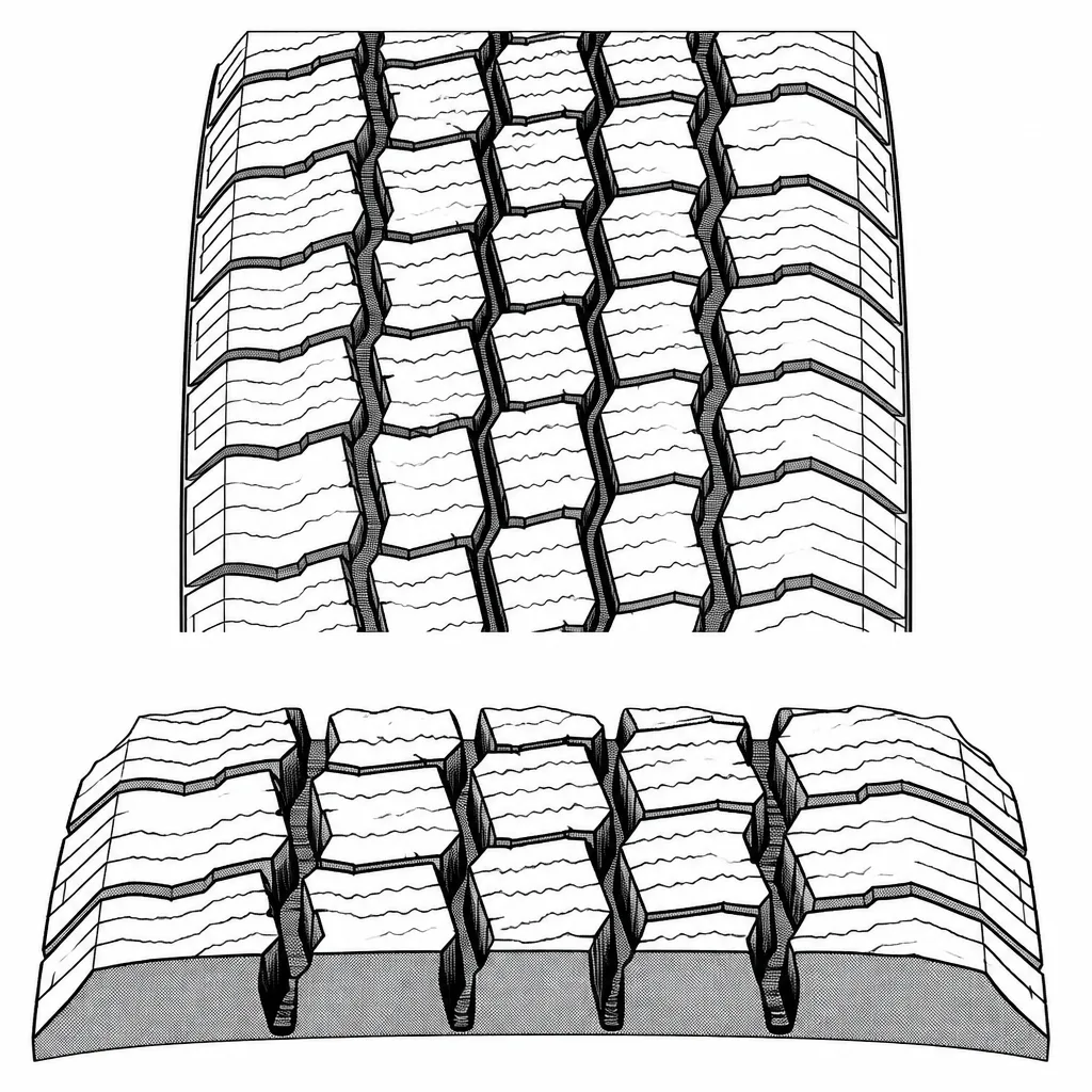 Schéma illustratif : Quatre rainures longitudinales sinueuses