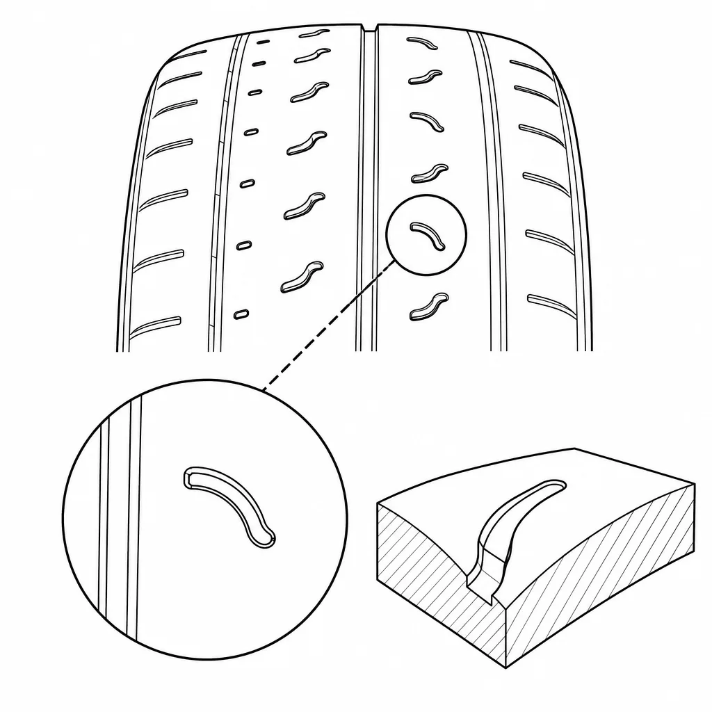 Schéma illustratif : Encoches obliques et incurvées, courtes et isolées