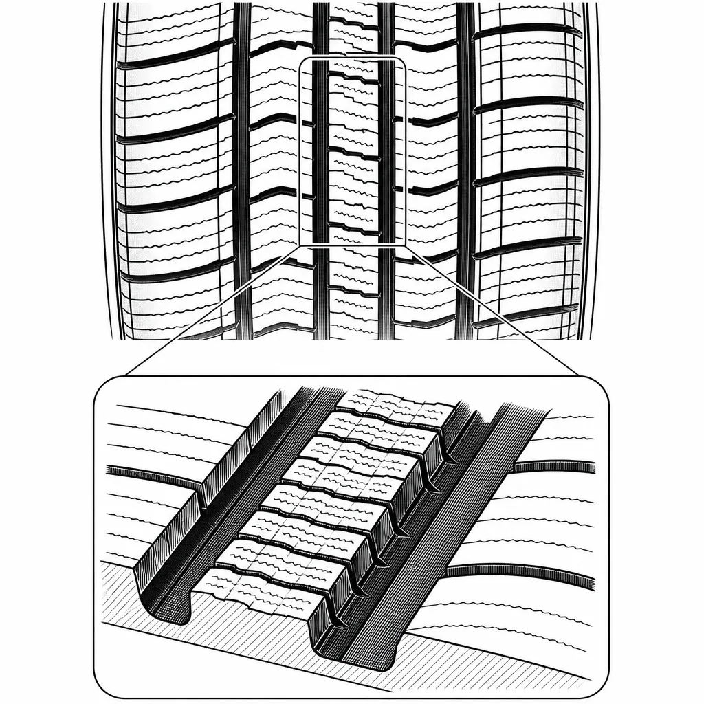Schéma illustratif : Bande centrale étroite composée de petits éléments jointifs et fortement entaillés