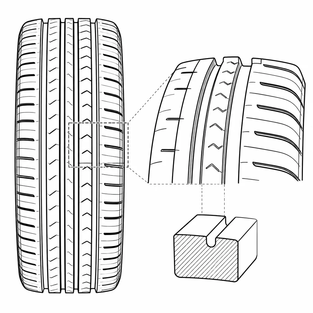 Schéma illustratif : Encoches courtes répétées dans les bandes de gomme