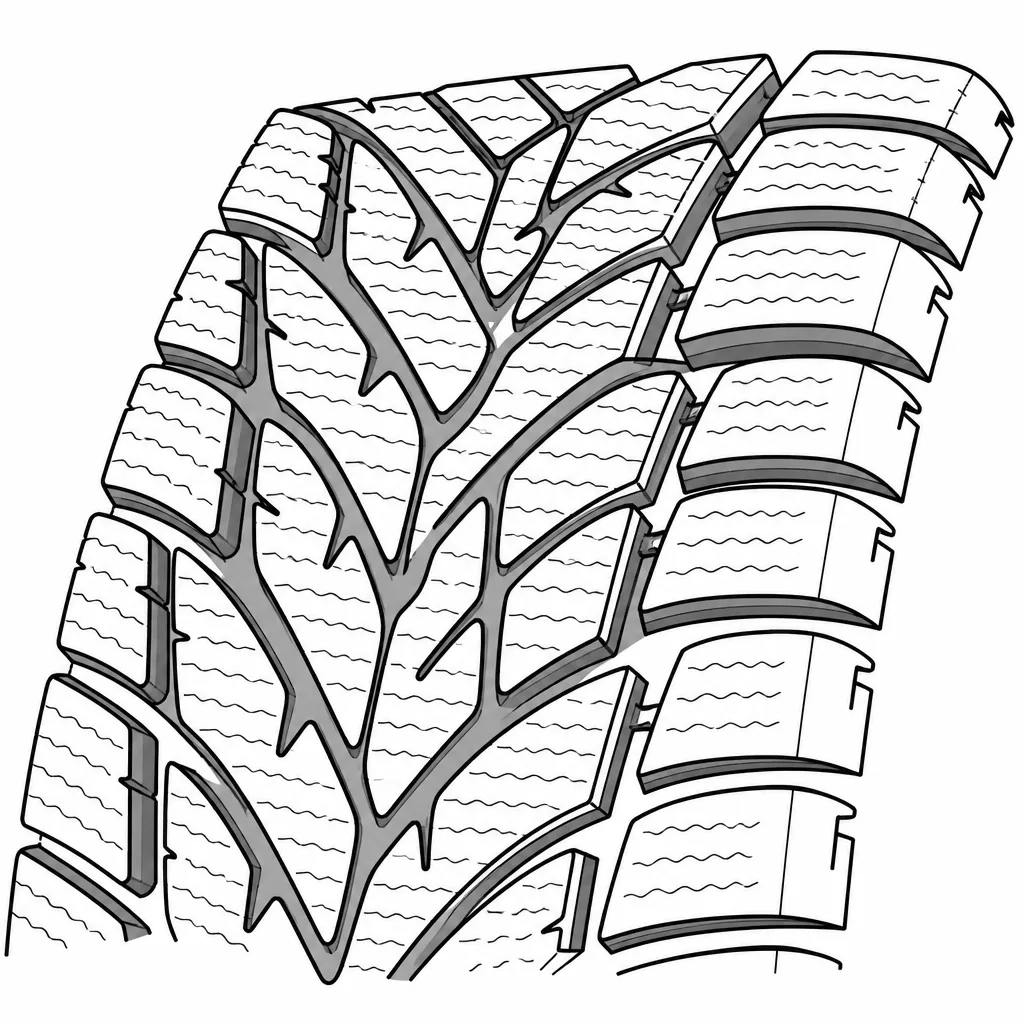 Schéma illustratif : Réseau de rainures obliques formant plusieurs branches en V