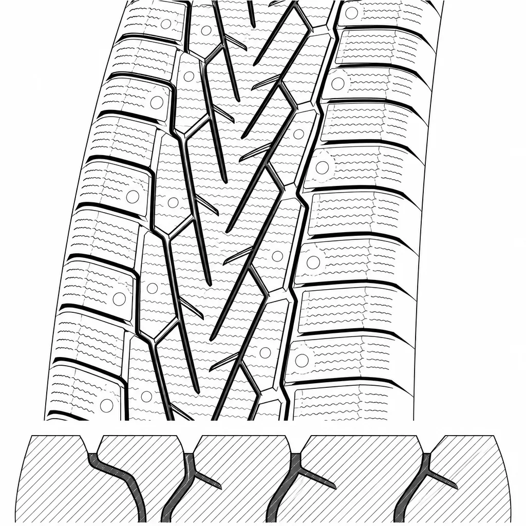 Schéma illustratif : Trois rainures longitudinales sinueuses reliées à des branches obliques