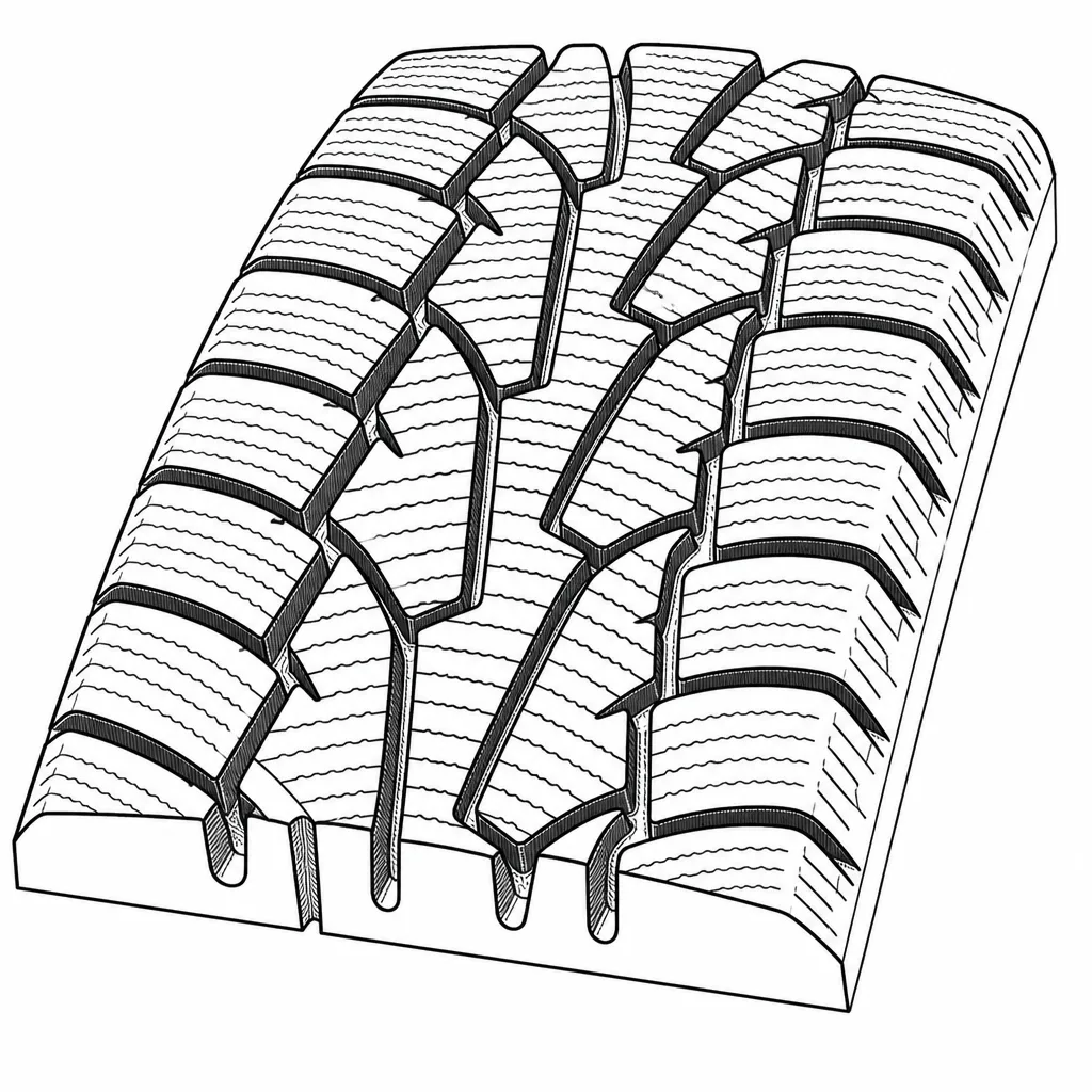 Schéma illustratif : Quatre rainures longitudinales sinueuses reliées à de nombreuses saignées obliques