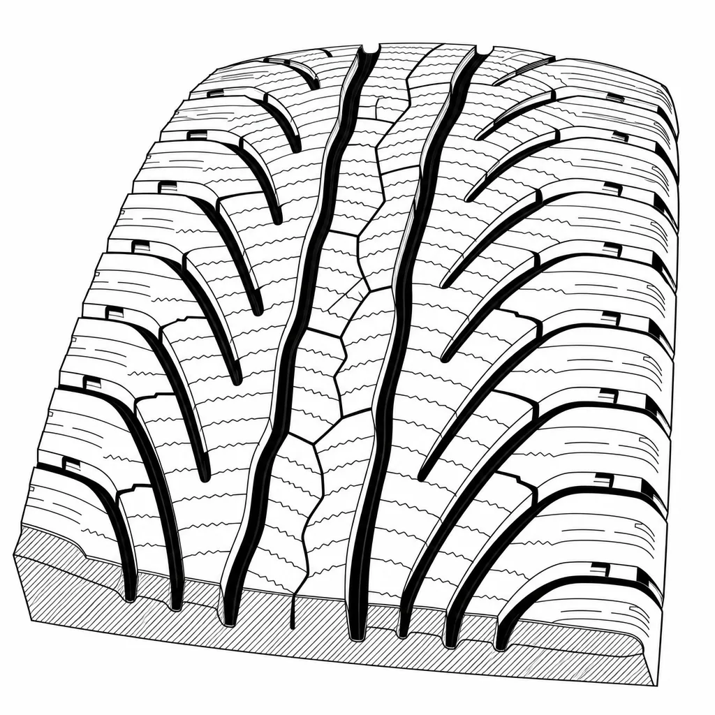 Schéma illustratif : Trois rainures longitudinales sinueuses reliées aux canaux obliques